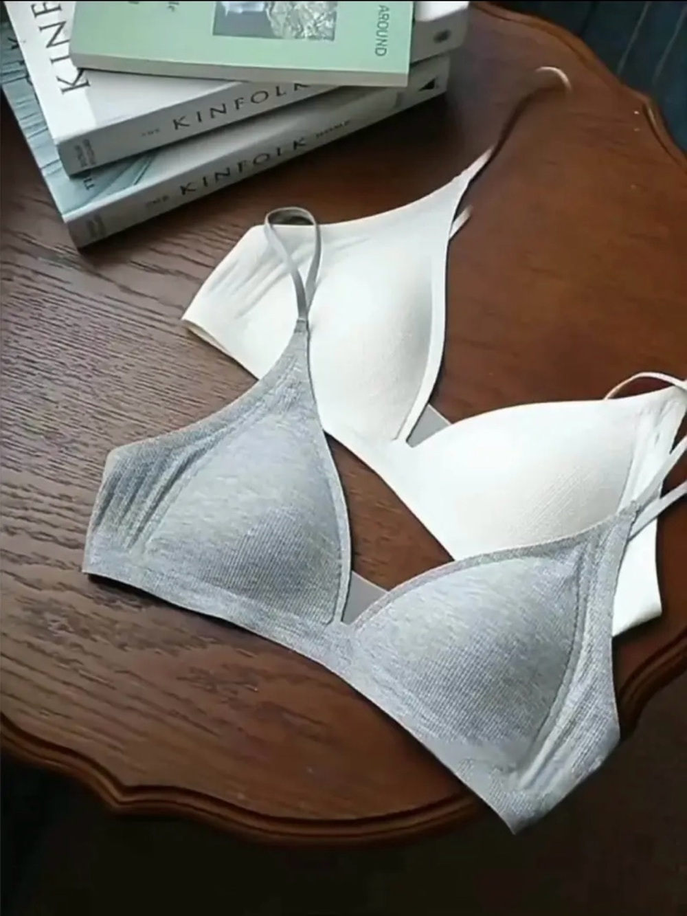 💕French Style Bralette Set (2-Pack), Wireless & Comfort, White +Grey